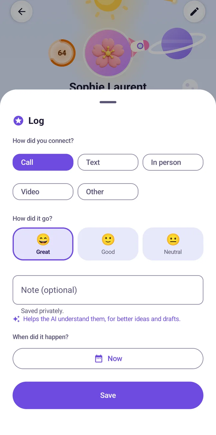 Logging a call and how it went
