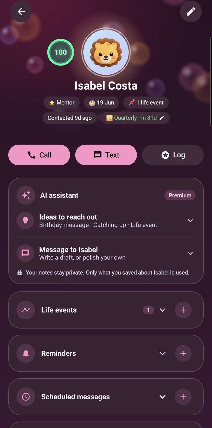Isabel's page in dark mode