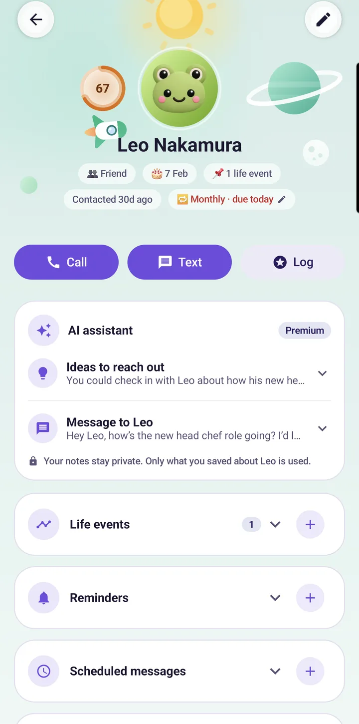 Leo's page with the Galaxy scene